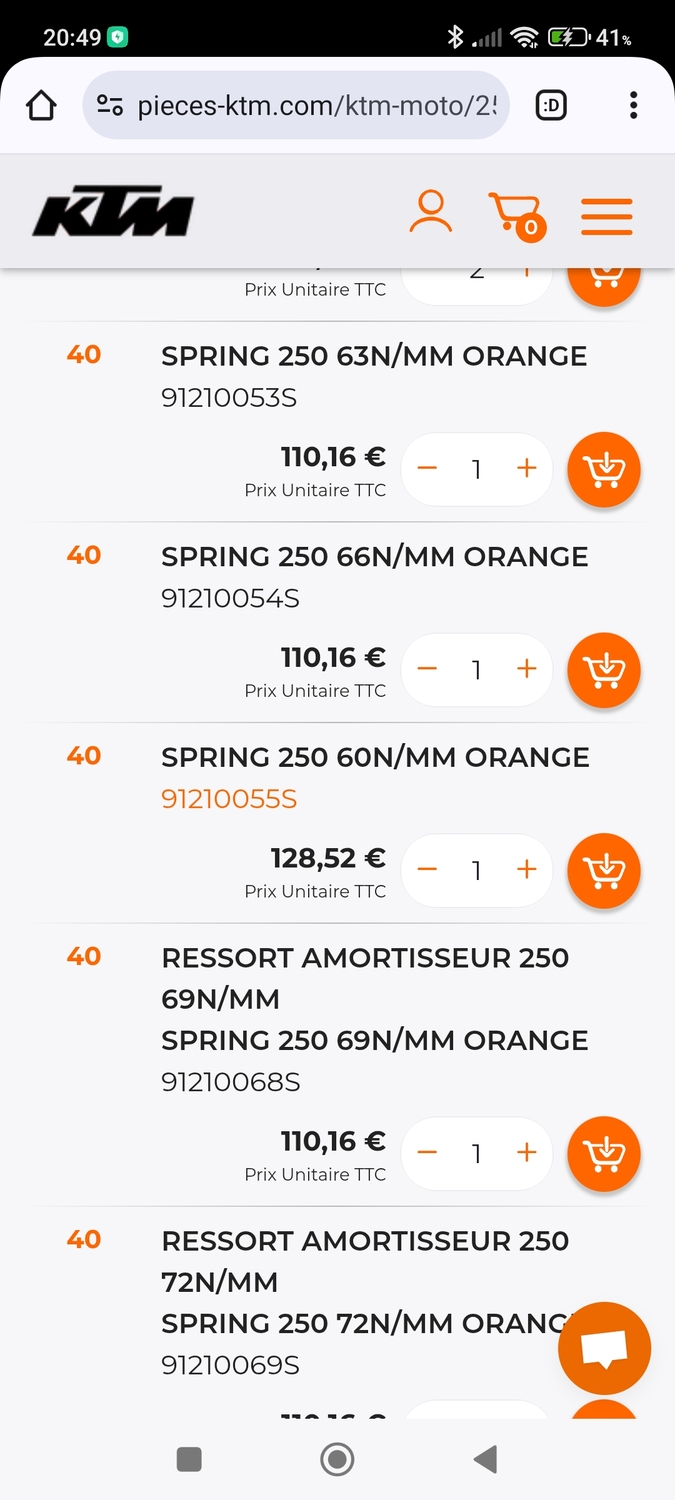ressort amortisseur 125 exc
